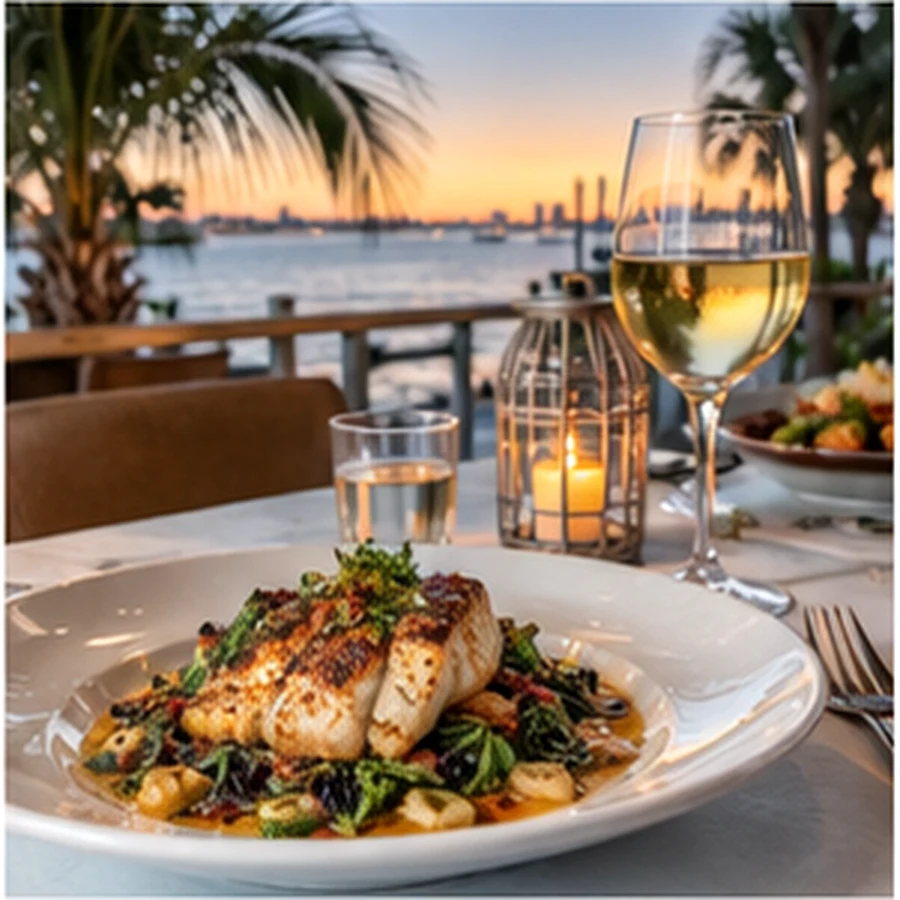 Waterfront seafood dinner